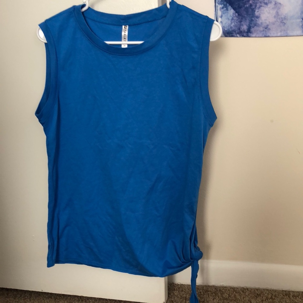 Blue muscle tank with tie